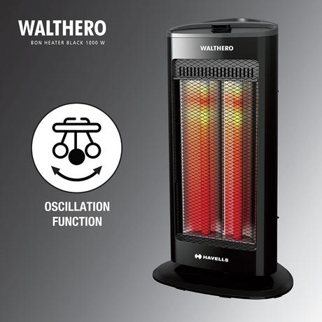 Havells Walthero 1000 Watt Room Heater with Two Carbon Heating Tubes, Tip Over Protection, Silent Operation, Anti Rust Protection, 2 years Manufacturer Warranty (Black)-2