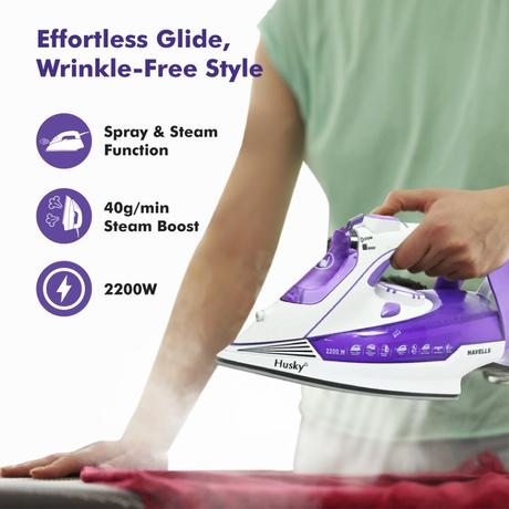 Havells Husky 2200 W Steam Iron, Non-Stick, 320 ml Tank, Purple-1