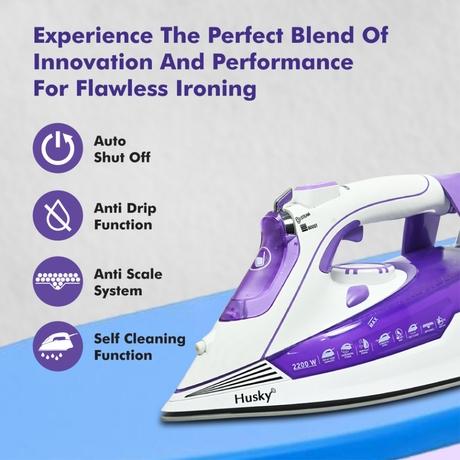 Havells Husky 2200 W Steam Iron, Non-Stick, 320 ml Tank, Purple-4
