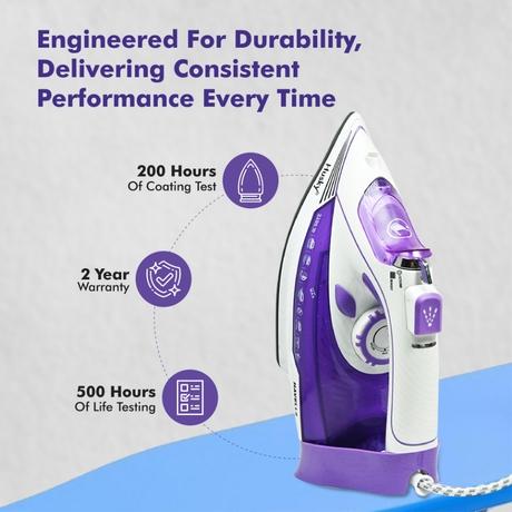 Havells Husky 2200 W Steam Iron, Non-Stick, 320 ml Tank, Purple-6