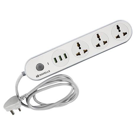 Havells USB Star 4+1 Built in Surge Protector with Spikeguard, White, AHNKXXG063-0