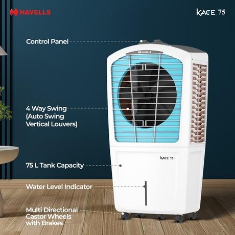 Havells Kace 75 GHRACAMF220 Desert Air Cooler with 75 Litres Capacity, White and Blue-1