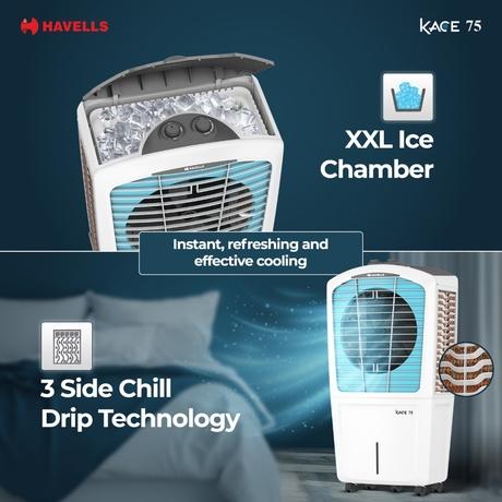 Havells Kace 75 GHRACAMF220 Desert Air Cooler with 75 Litres Capacity, White and Blue-3