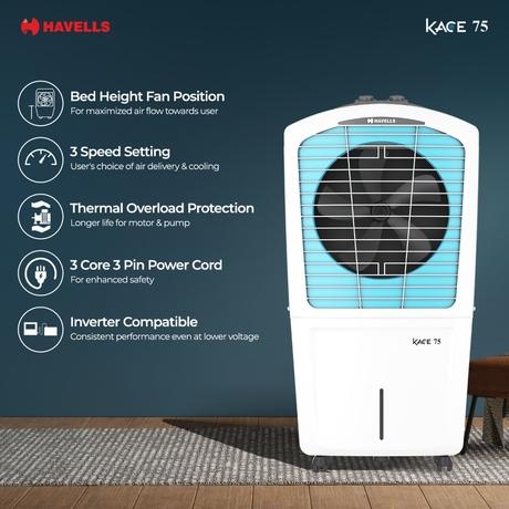Havells Kace 75 GHRACAMF220 Desert Air Cooler with 75 Litres Capacity, White and Blue-4