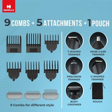 Havells 15-in-1 IPX7 Grooming Kit, 120 Mins Run-time, GS8714-2