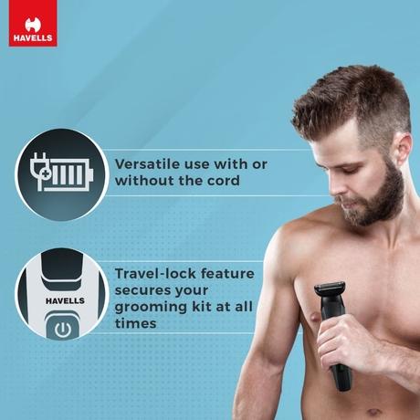 Havells 15-in-1 IPX7 Grooming Kit, 120 Mins Run-time, GS8714-4