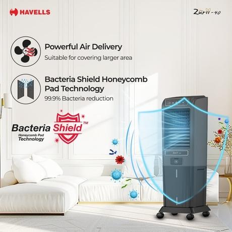Havells Zurii 40 Tower Cooler, 40 L, Black & Grey-2