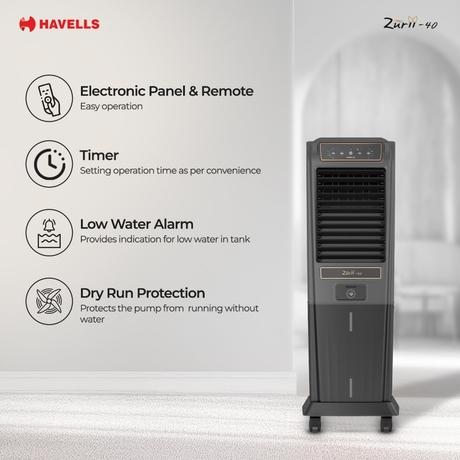Havells Zurii 40 Tower Cooler, 40 L, Black & Grey-3