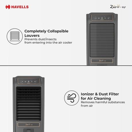 Havells Zurii 40 Tower Cooler, 40 L, Black & Grey-4