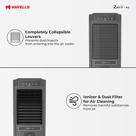 Havells Zurii 40 Tower Cooler, 40 L, Black & Grey-4
