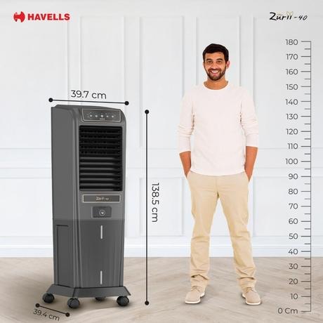 Havells Zurii 40 Tower Cooler, 40 L, Black & Grey-6
