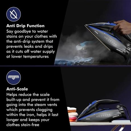 Havells Athena 3000 Watts Steam Iron, Black-5