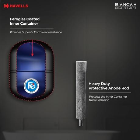 Havells Bianca Plus 25 L 5-Star Storage Geyser with Feroglas Tank, Incoloy Heating Element, Whirlflow Technology & Shock-Safe Plug-8