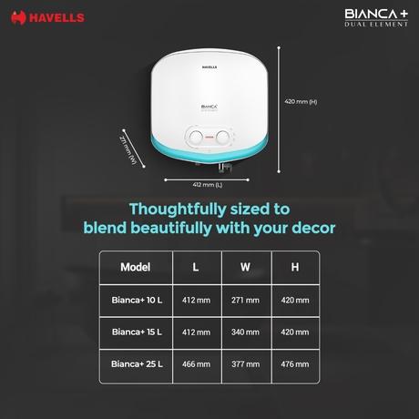 Havells Bianca Plus 25 L 5-Star Storage Geyser with Feroglas Tank, Incoloy Heating Element, Whirlflow Technology & Shock-Safe Plug-9