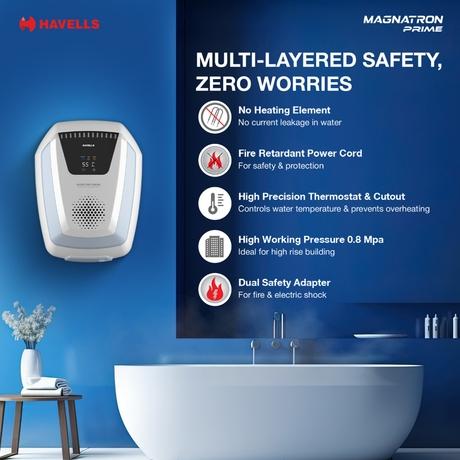 Havells Magnatron Prime 25 L Storage Water Heater with Induction Technology, No Heating Element, 25% Faster Heating, Scaling Resistance, Energy Saving, Eco Mode & Remote Control (Hard Water Suitable)-5