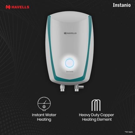 Havells Instanio Prime 3 Litres Instant Water Heater (Geyser), 3000 W Power, Heavy Duty Heating Element, High Working Pressure 0.8 MPa, Fire Retardant Power Cord (White Blue)-3