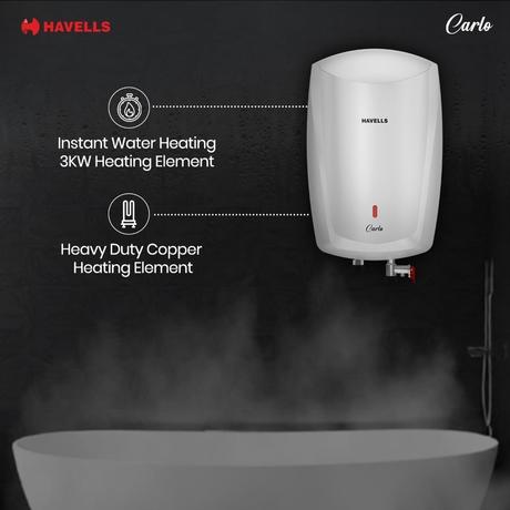 Havells Carlo 5 Litre Instant Water Heater, Color Changing LED Indicator, Rust and shock proof, ISI Certified, Fire retardant power cord; Warranty: 5 Yr on inner tank & 2 Yr comprehensive, (White)-2