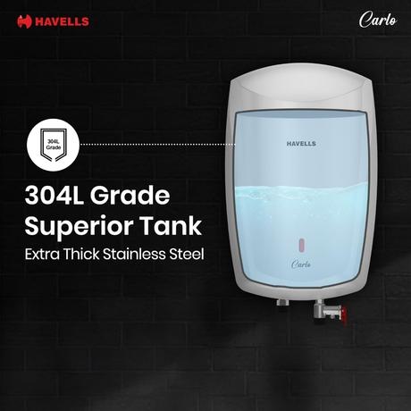 Havells Carlo 5 Litre Instant Water Heater, Color Changing LED Indicator, Rust and shock proof, ISI Certified, Fire retardant power cord; Warranty: 5 Yr on inner tank & 2 Yr comprehensive, (White)-3