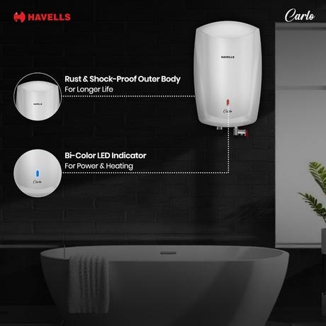 Havells Carlo 5 Litre Instant Water Heater, Color Changing LED Indicator, Rust and shock proof, ISI Certified, Fire retardant power cord; Warranty: 5 Yr on inner tank & 2 Yr comprehensive, (White)-4