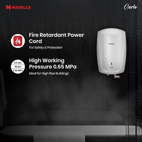 Havells Carlo 5 Litre Instant Water Heater, Color Changing LED Indicator, Rust and shock proof, ISI Certified, Fire retardant power cord; Warranty: 5 Yr on inner tank & 2 Yr comprehensive, (White)-5