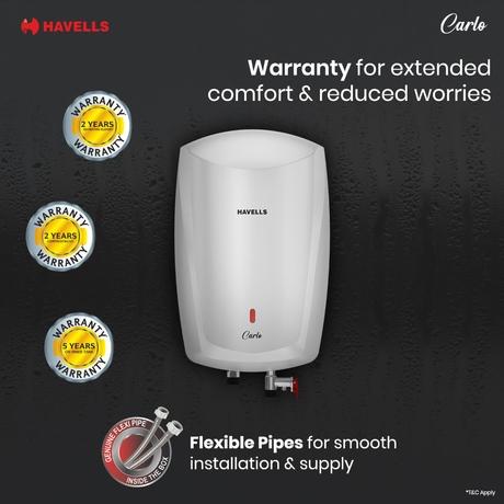 Havells Carlo 5 Litre Instant Water Heater, Color Changing LED Indicator, Rust and shock proof, ISI Certified, Fire retardant power cord; Warranty: 5 Yr on inner tank & 2 Yr comprehensive, (White)-6