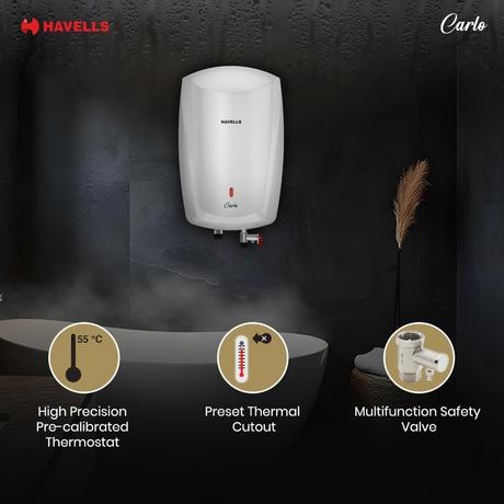 Havells Carlo 5 Litre Instant Water Heater, Color Changing LED Indicator, Rust and shock proof, ISI Certified, Fire retardant power cord; Warranty: 5 Yr on inner tank & 2 Yr comprehensive, (White)-7