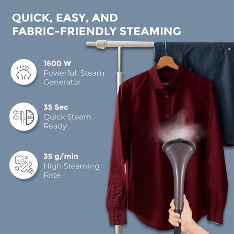 Havells Fyber 1600 W Standing Garment Steamer, 1.3 L Tank, 35 g/min Steam, Purple-7