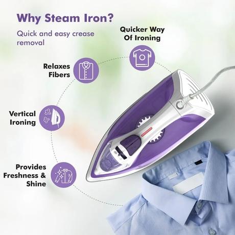 Havells Stella 2000 W Steam Iron, Non-Stick Soleplate, Purple-6