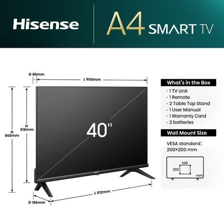 Hisense 101.6 cm (40 inches) Full HD Smart Certified LED TV, 40A4N, Black-3