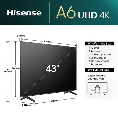 Hisense 109.22 cm (43 inches) 4K Ultra HD Smart Certified LED TV, 43A6N, Black-3