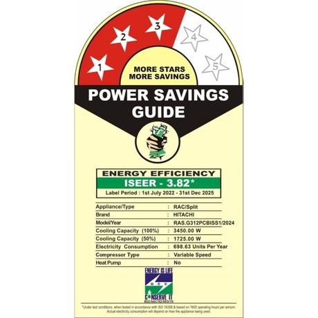 Hitachi 1 Ton 3 Star Split AC, IZEN G312PCBISS1 (4 Way Swing, 100 Percent Inner Grooved Copper Tubes, Anti-Bacterial Superfine Mesh Filter), 2024-4