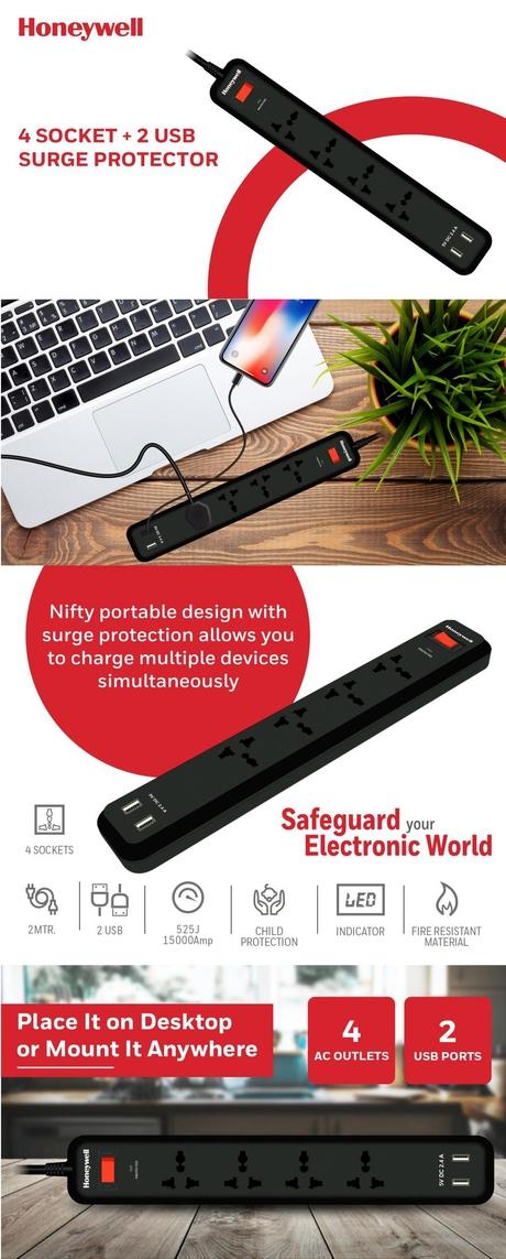 Honeywell SRG2M4 4 Socket Surge Protector-4