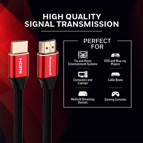 Honeywell HDMI HDM3MV2.1 Ethernet Cable 3 metres, Red & Black-2