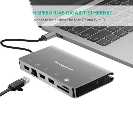 Honeywell 8-in-1 Type C Ultra Dock with 4K HDMI, VGA, RJ45 Ethernet, 2xUSB 3.0 & Type C 3.0 port, SD & Micro SD slot, Compatible with all Type C Devices- MacBook Laptop, PC, thunderbolt 3-3