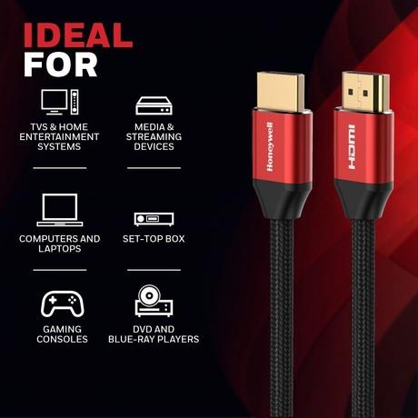 Honeywell 5 Meter High Speed HDMI 2.1 Cable with Ethernet HDMI Connector, Red-3