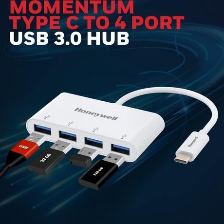 Honeywell Momentum Type C to 4xUSB 3.0 Hub, Super-Fast Transmission Speed 5GBPS, Max Current 900mA per port, Universally Compatible with all Type C- MacBook, Laptop, PC, Printer, Mobiles, Keyboard-1