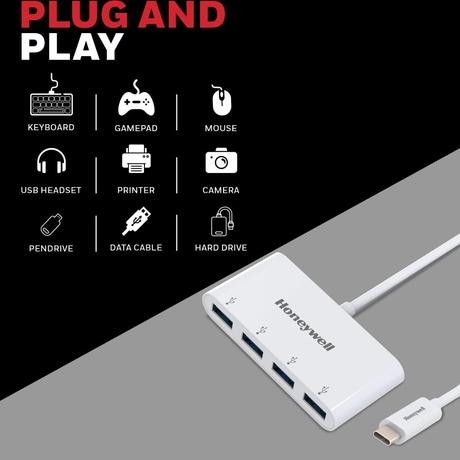 Honeywell Momentum Type C to 4xUSB 3.0 Hub, Super-Fast Transmission Speed 5GBPS, Max Current 900mA per port, Universally Compatible with all Type C- MacBook, Laptop, PC, Printer, Mobiles, Keyboard-2