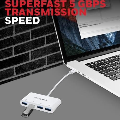 Honeywell Momentum Type C to 4xUSB 3.0 Hub, Super-Fast Transmission Speed 5GBPS, Max Current 900mA per port, Universally Compatible with all Type C- MacBook, Laptop, PC, Printer, Mobiles, Keyboard-4