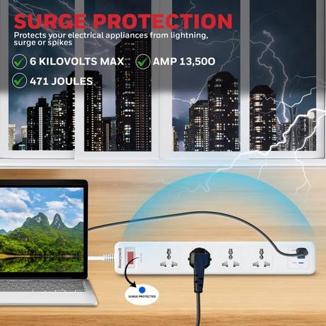Honeywell 4 Outlet Surge Protector, White, 2USB 1TC-1