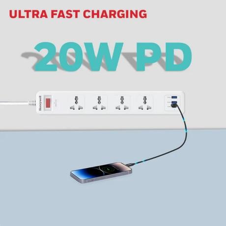 Honeywell 4 Outlet Surge Protector, White, 2USB 1TC-3