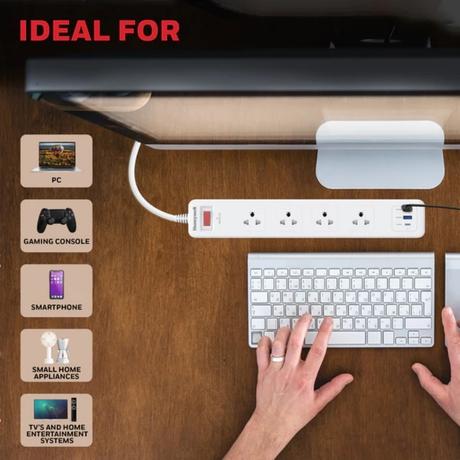 Honeywell 4 Outlet Surge Protector, White, 2USB 1TC-5