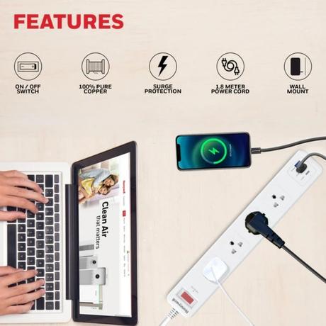 Honeywell 4 Outlet Surge Protector, White, 2USB 1TC-6