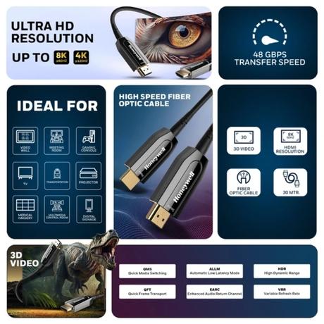 Honeywell 200 cm (20 m) HDMI Cable, AOC 2.1 Compliant-3