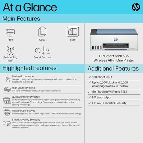 HP Smart Tank 585 All-in-One Wi-Fi Colour Wireless Home Inkjet Printers (Upto 4000 Black and 6000 Colour Pages Included in The Box), Print, Scan & Copy for Office/Home-5