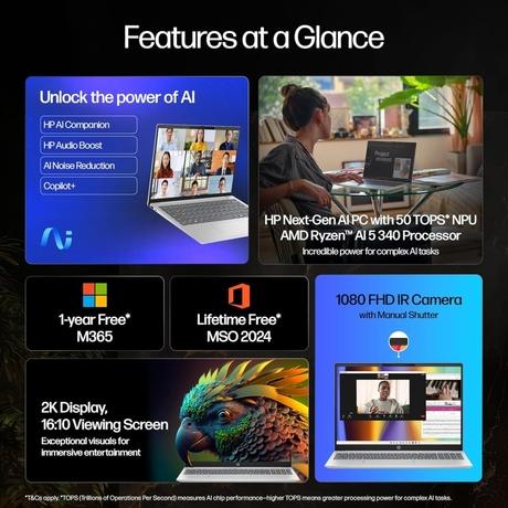 HP OmniBook 5 OmniBook 5 NGAI 16-AG1037AU Standard Laptop (AMD Ryzen 5 AI 5 340/16 GB/512 GB SSD/AMD Radeon 840M Graphics/Windows 11 Home/MS Office + MISC PC Game Pass DA 3M/2K), 40.6 cm - 16 inch, Glacier Silver-4