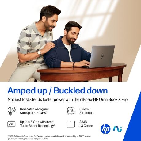 HP OmniBook X Flip 14-fm0058TU Convertible Laptop (Intel Ultra 5-226V 40 NPU TOPs/16 GB /512 GB SSD/Intel Arc Graphics/Next Gen Windows/Microsoft Office 2021 Home & Student/OLED), 35.6 cm - 14 inch, Glacier Silver-2