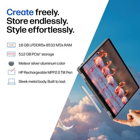 HP OmniBook X Flip 14-fm0058TU Convertible Laptop (Intel Ultra 5-226V 40 NPU TOPs/16 GB /512 GB SSD/Intel Arc Graphics/Next Gen Windows/Microsoft Office 2021 Home & Student/OLED), 35.6 cm - 14 inch, Glacier Silver-3