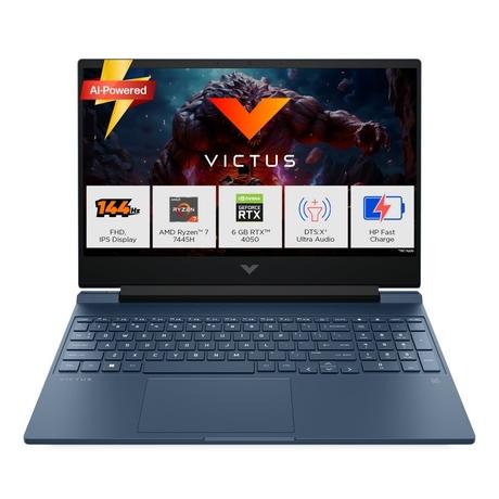HP Victus 15-Fb3124AX Gaming Laptop (AMD Ryzen 7 7445H/16 GB /512 GB SSD/6 GB-Nvidia GeForce RTX 4050 /Windows 11 Home/MS Office Home 2024 + 1 year M365 Basic/Full HD), 39.62 cm - 15.6 inch, Performance Blue-0