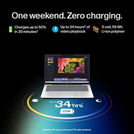 HP OmniBook 5 NGAI 14-he0014QU Standard Laptop (Snapdragon X X1-26-100/16 GB /512 GB SSD/Qualcomm Adreno GPU/Windows 11 Home/MS Office Home 2024 + 1 year M365 Basic/Full HD), 35.6 cm - 14 inch, Glacier Silver Aluminum-4