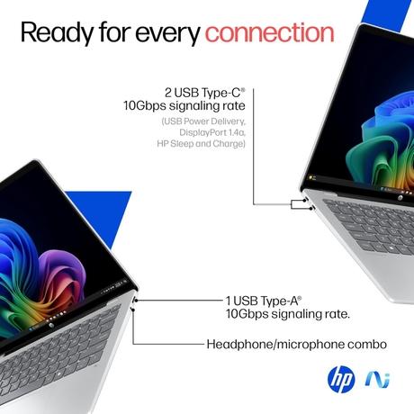 HP OmniBook 5 NGAI 14-he0014QU Standard Laptop (Snapdragon X X1-26-100/16 GB /512 GB SSD/Qualcomm Adreno GPU/Windows 11 Home/MS Office Home 2024 + 1 year M365 Basic/Full HD), 35.6 cm - 14 inch, Glacier Silver Aluminum-7